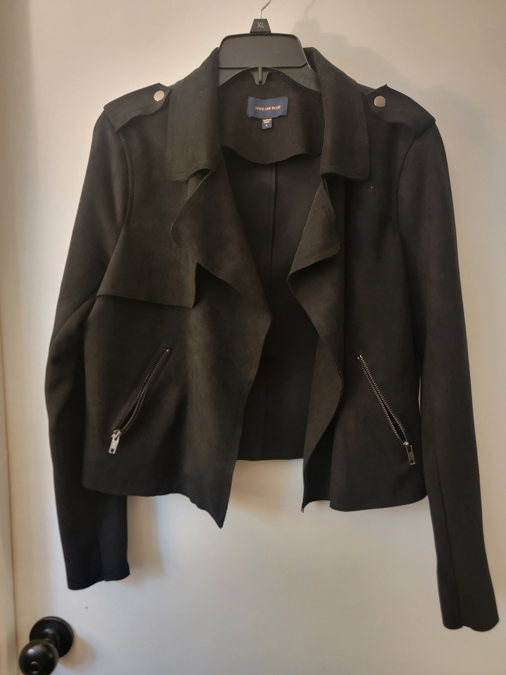 Skies Are Blue Black Faux Suede Draped Moto Jacket